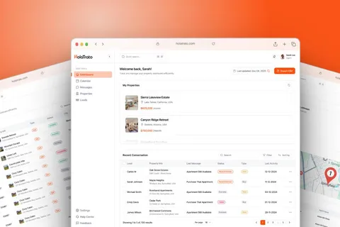 holatrato dashboard with properties and recent lead conversations